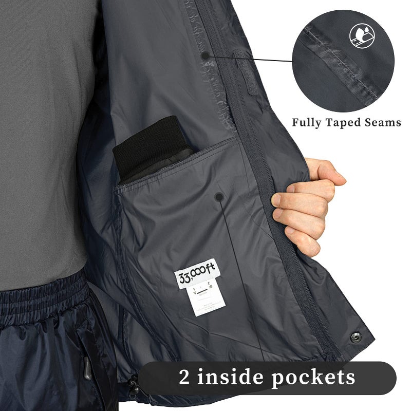 33,000ft Packable Rain Jacket Men's Lightweight Waterproof Rain Shell Jacket Raincoat with Hood for Golf Cycling Windbreaker - Image 4